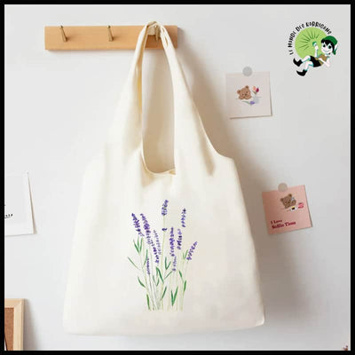 Sac fourre-tout en toile imprimée de fleurs - TK112709-A032BG-M - Sacs organique avec des motifs la nature