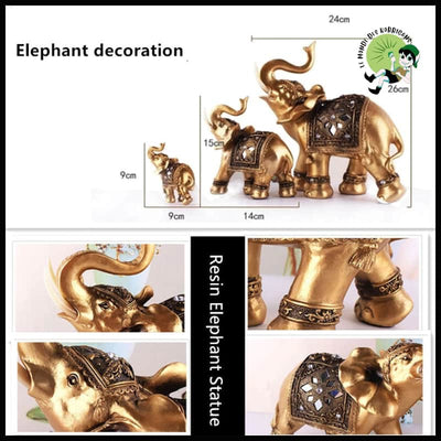 Statue d’Éléphant en Résine Dorée Feng Shui - Accessoires de méditation et prière