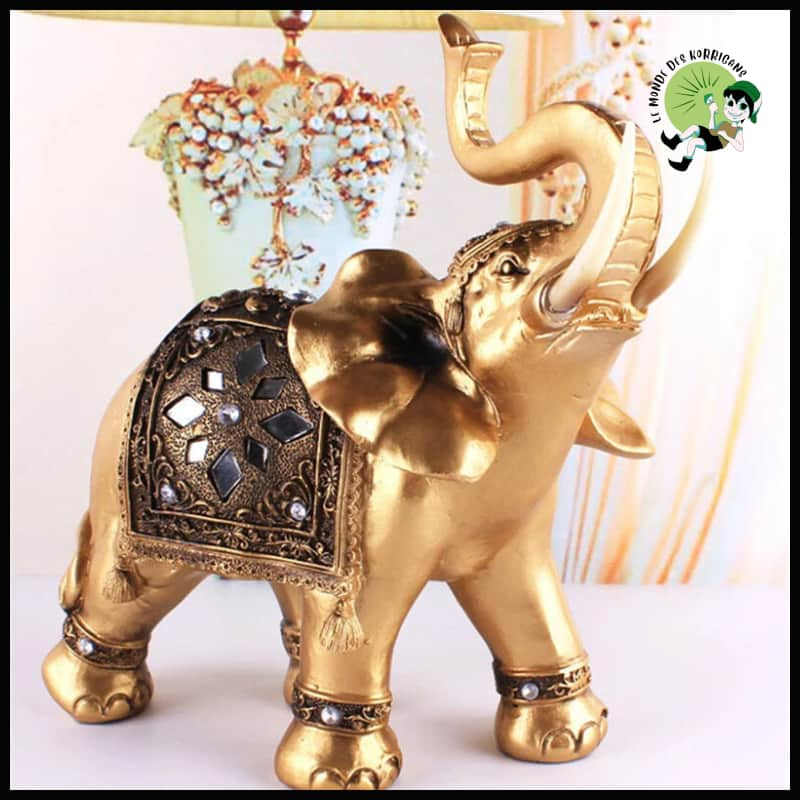 Statue d’Éléphant en Résine Dorée Feng Shui - Accessoires de méditation et prière