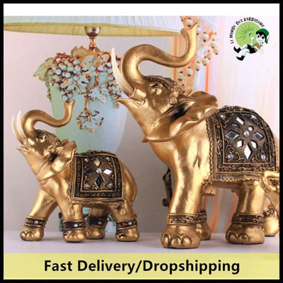 Statue d’Éléphant en Résine Dorée Feng Shui - Accessoires de méditation et prière