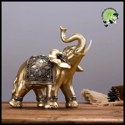 Statue d’Éléphant en Résine Dorée Feng Shui - M 14 X 15 CM - Accessoires de méditation et prière