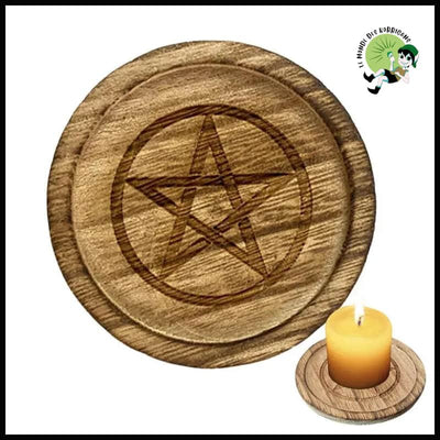 Support de Bougie en Bois pour Sorcières avec Pentagramme - 1pcs - Kits d’initiation à la divination