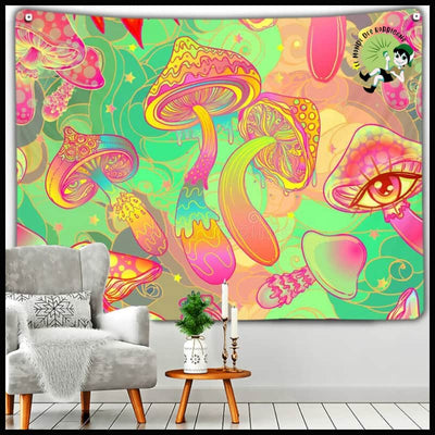 Tapisserie Champignon Abstrait - Couleurs / 95cmX70cm 3M-LED - Stickers muraux et affiches illustrant des champignons