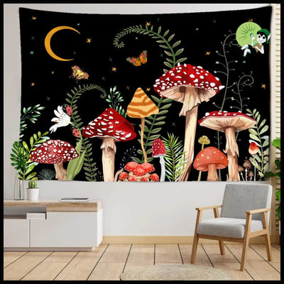 Tapisserie Champignon Rêveur Féerique - 13 / 150x150cm - Stickers muraux et affiches illustrant des champignons