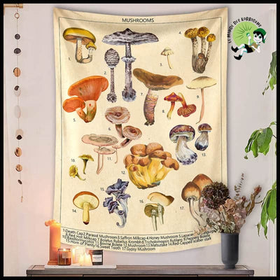 Tapisserie Psychedelic Champignon Chart - Déco Murale Esthétique - 1 / 150x150cm - Stickers muraux et affiches