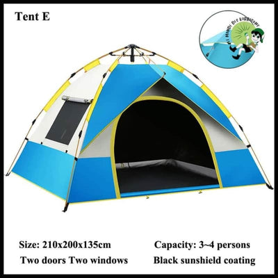 Tente Camping Automatique Étanche - E 2x2M Bleu Noir - Tentes légères avec motifs naturels