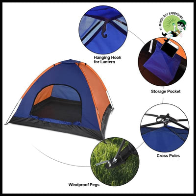 Tente de Camping Légère pour Familles - Bleu Orange - Tentes légères avec motifs naturels