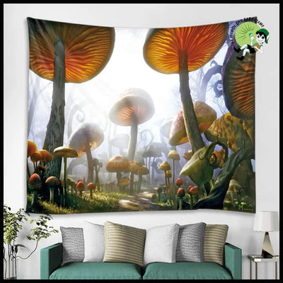 Tenture Murale Arabesque Champignon - A / 150x100cm - Stickers muraux et affiches illustrant des champignons